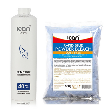 Cream Peroxide 40 Vol 12% 1000ml + Dust Free Blue Powder Bleach 500g Set image 0
